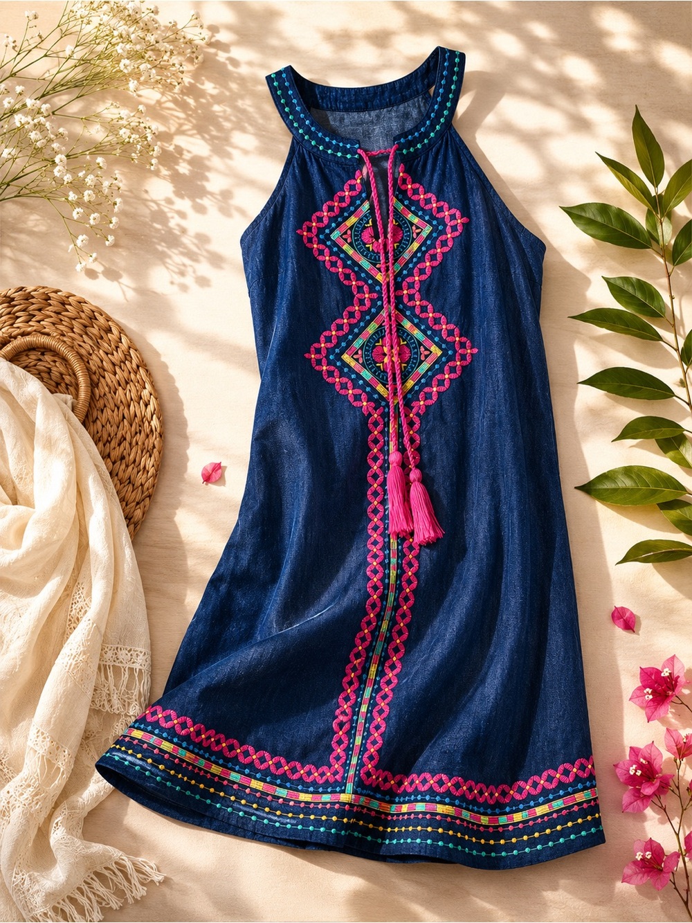 Savanna Jane Embroidered Chambray Dress Women’s Size S Boho Sleeveless NWT